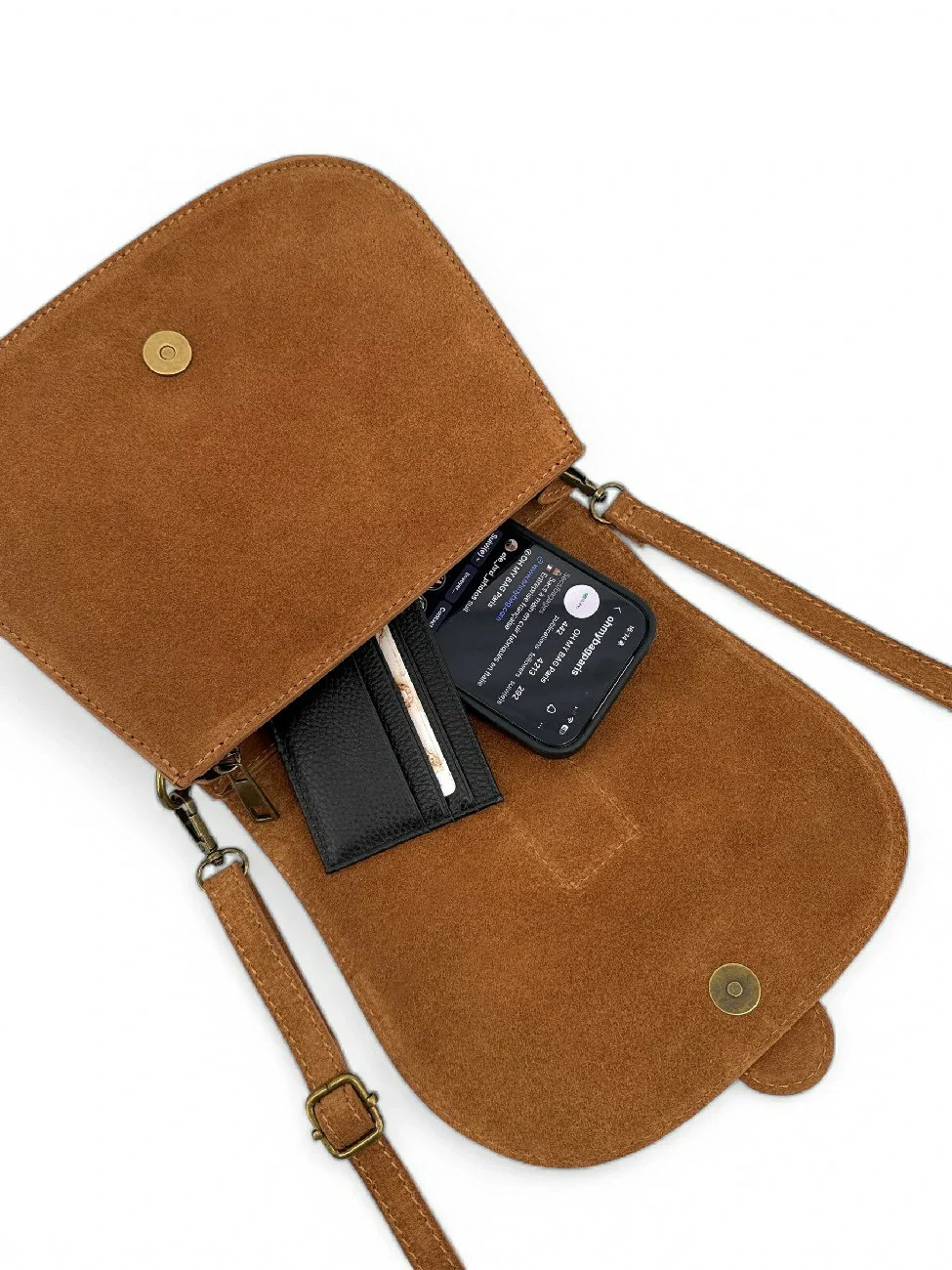 Sac besace en cuir daim ENID Marron Camel foncé - Image 3