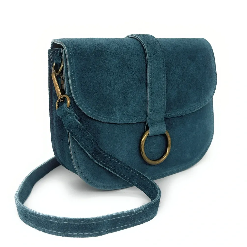 Sac besace en daim VELVET Bleu vert canard - Image 2