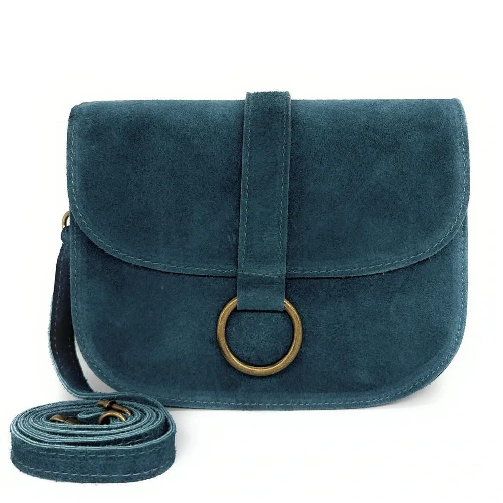 Sac besace en daim VELVET Bleu vert canard - Image 5