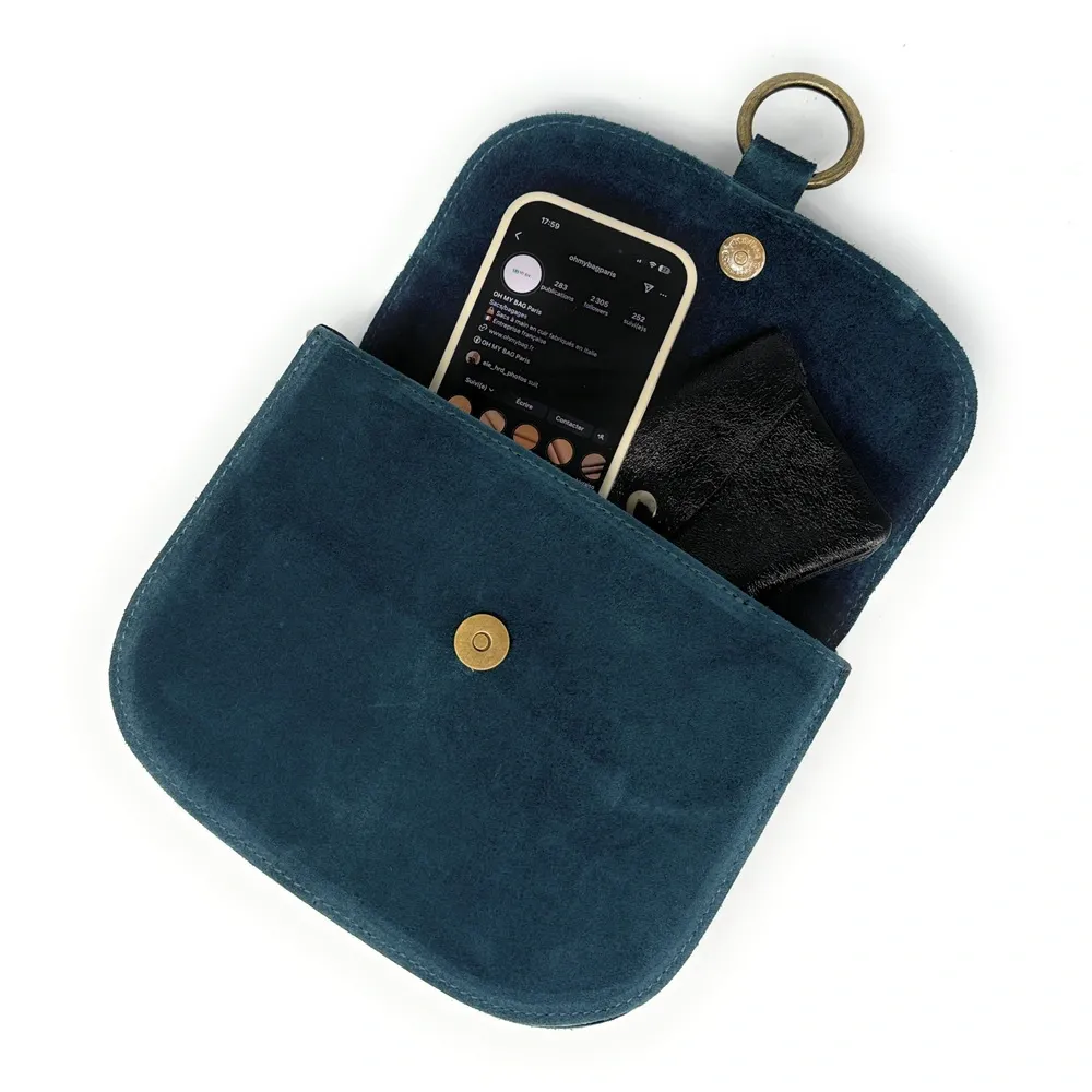 Sac besace en daim VELVET Bleu vert canard - Image 7