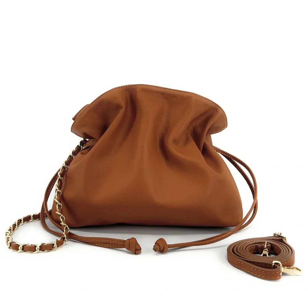Sac bourse en cuir box calf SISSI Camel foncé - Image 4