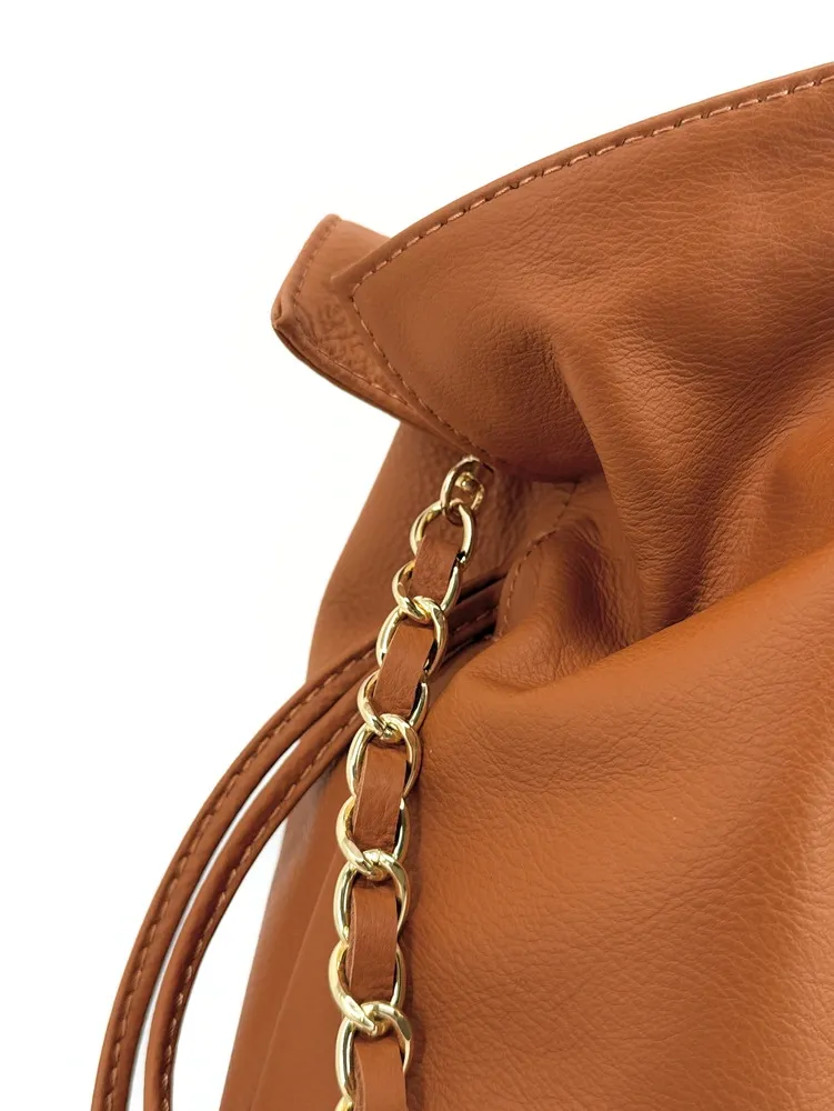 Sac bourse en cuir box calf SISSI Camel foncé - Image 5