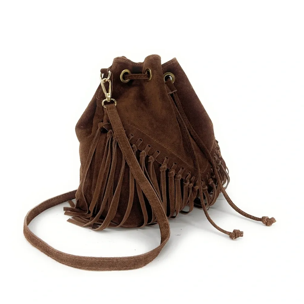 Sac bourse en daim APONI Chocolat - Image 4