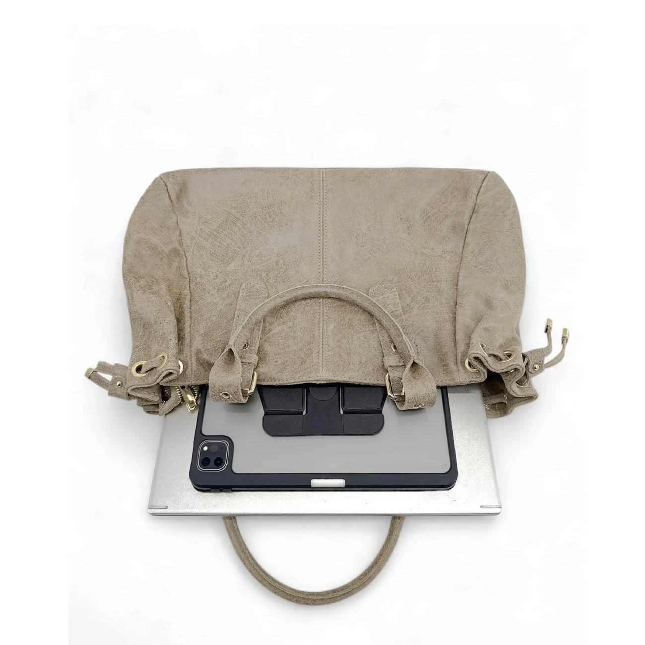 Sac bowling en cuir brossé PRINCESSE BROSSEE XL Beige crème - Image 5