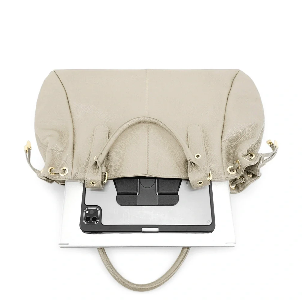 Sac bowling en cuir grainé PRINCESSE XL Beige crème - Image 4