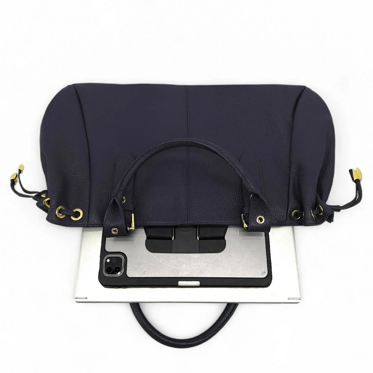 Sac bowling en cuir grainé PRINCESSE XL Bleu marine - Image 4