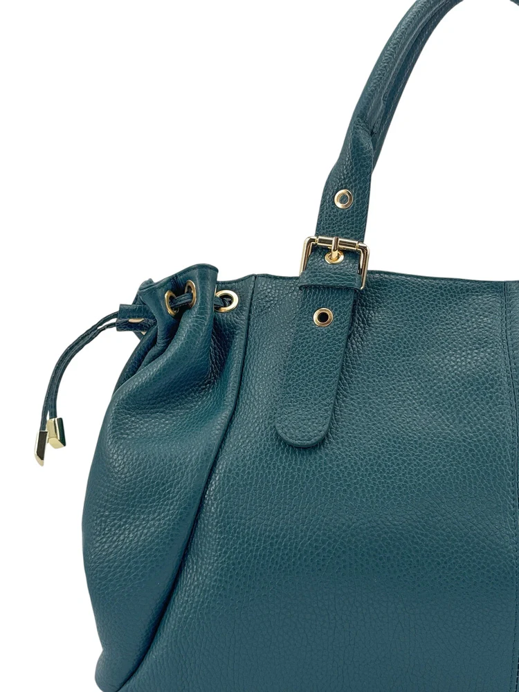 Sac bowling en cuir grainé PRINCESSE XL Bleu vert canard - Image 5