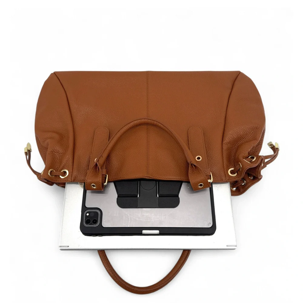 Sac bowling en cuir grainé PRINCESSE XL Marron camel foncé - Image 5