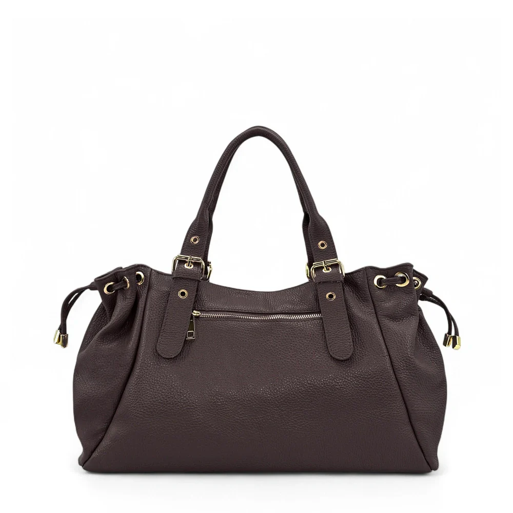 Sac bowling en cuir grainé PRINCESSE XL Marron chocolat - Image 3