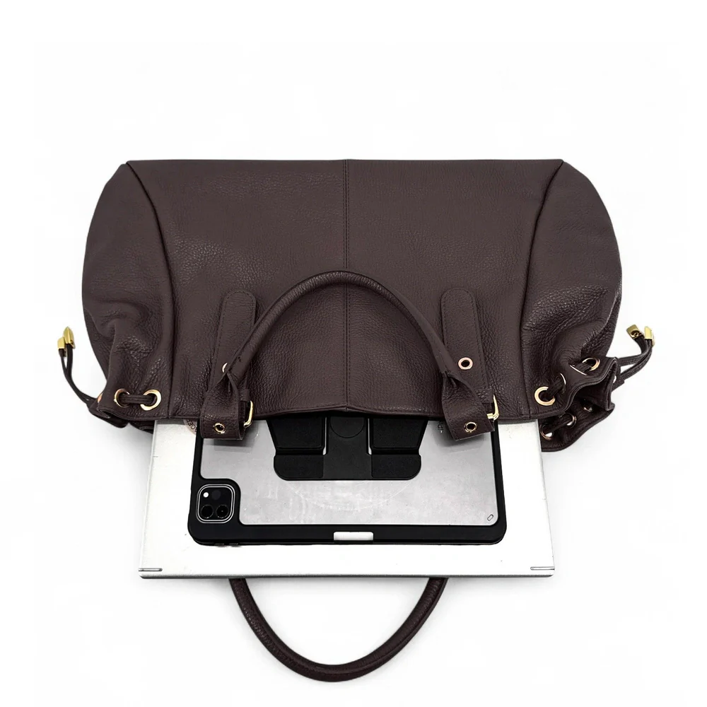 Sac bowling en cuir grainé PRINCESSE XL Marron chocolat - Image 4
