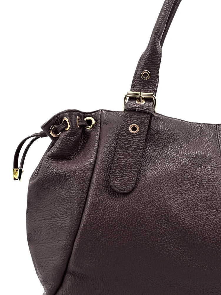 Sac bowling en cuir grainé PRINCESSE XL Marron chocolat - Image 5