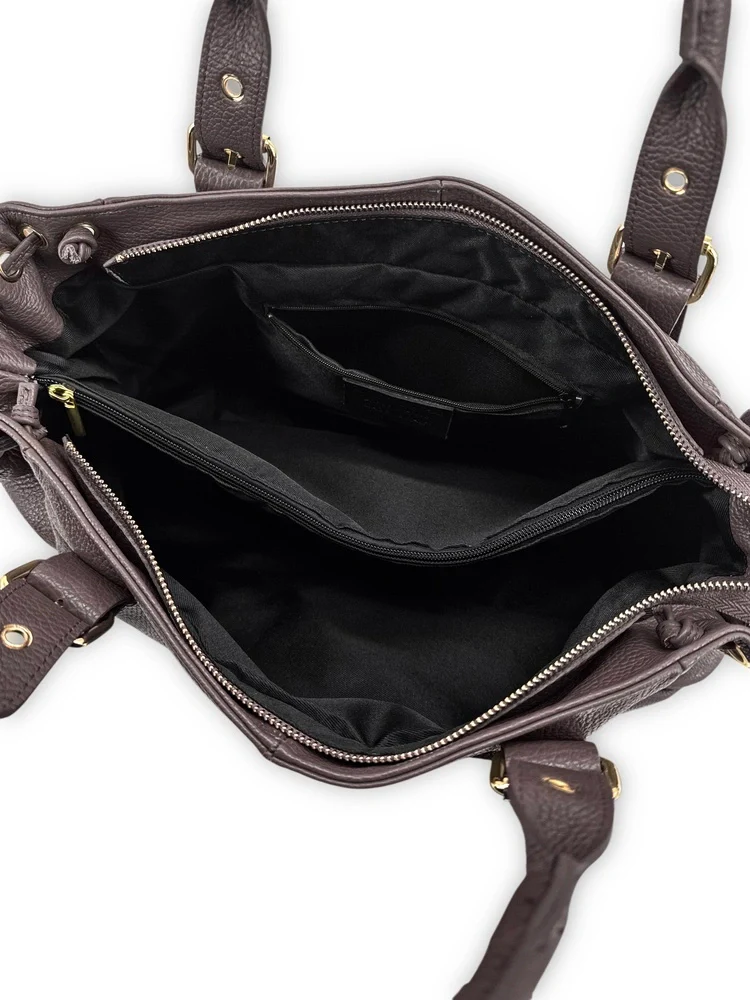 Sac bowling en cuir grainé PRINCESSE XL Marron chocolat - Image 6