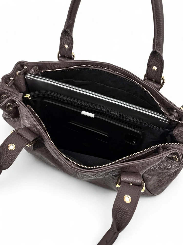 Sac bowling en cuir grainé PRINCESSE XL Marron chocolat - Image 7