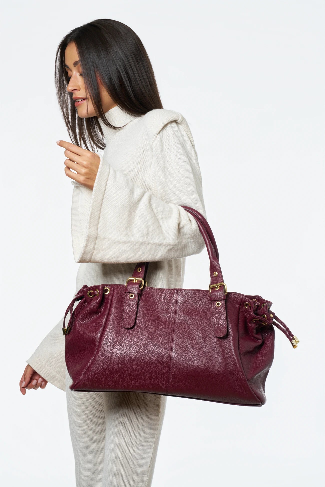 Sac bowling en cuir grainé PRINCESSE XL Prune - Image 2