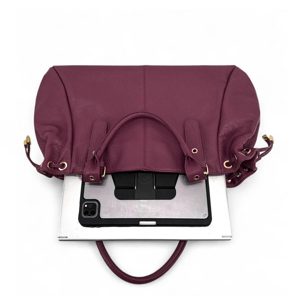 Sac bowling en cuir grainé PRINCESSE XL Prune - Image 7