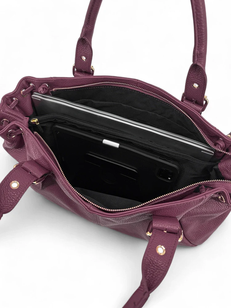 Sac bowling en cuir grainé PRINCESSE XL Prune - Image 9