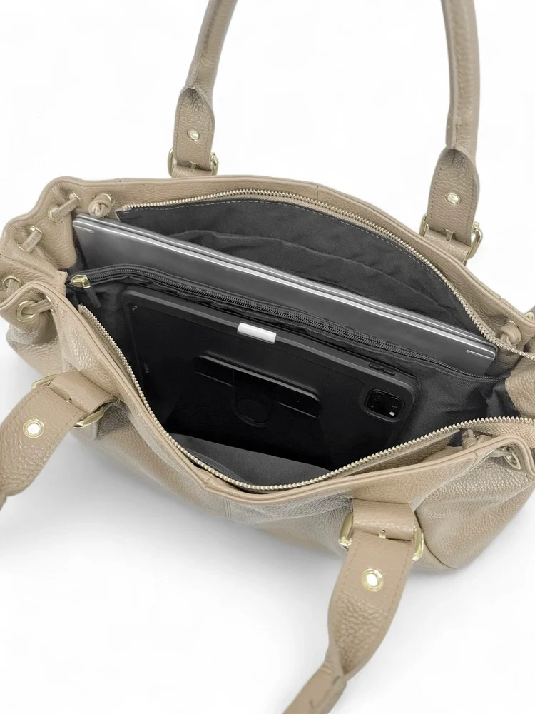 Sac bowling en cuir grainé PRINCESSE XL Taupe - Image 7