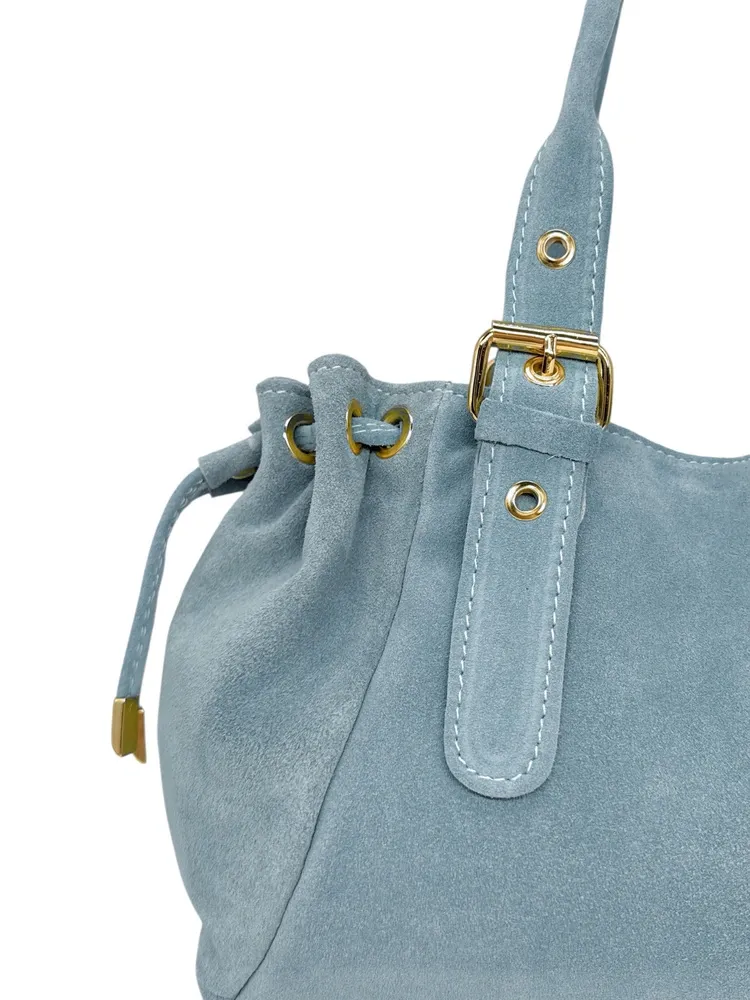 Sac bowling en daim PRINCESSE SUEDE Bleu pastel - Image 4