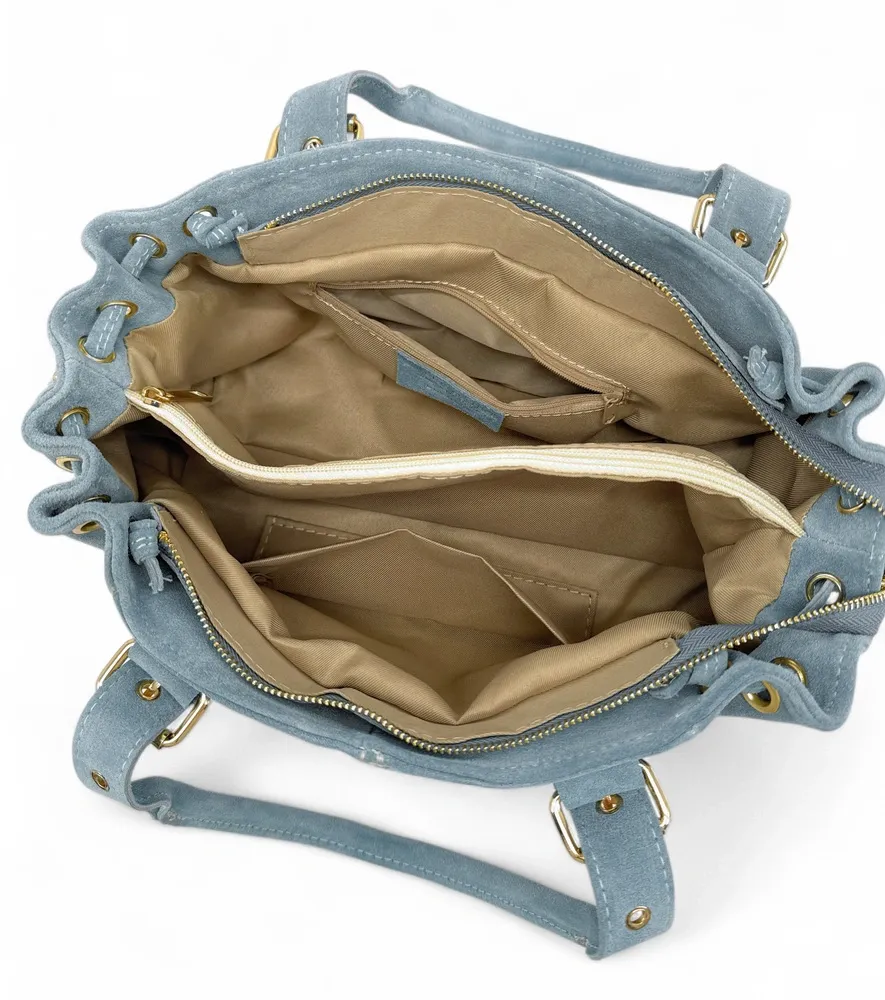 Sac bowling en daim PRINCESSE SUEDE Bleu pastel - Image 5
