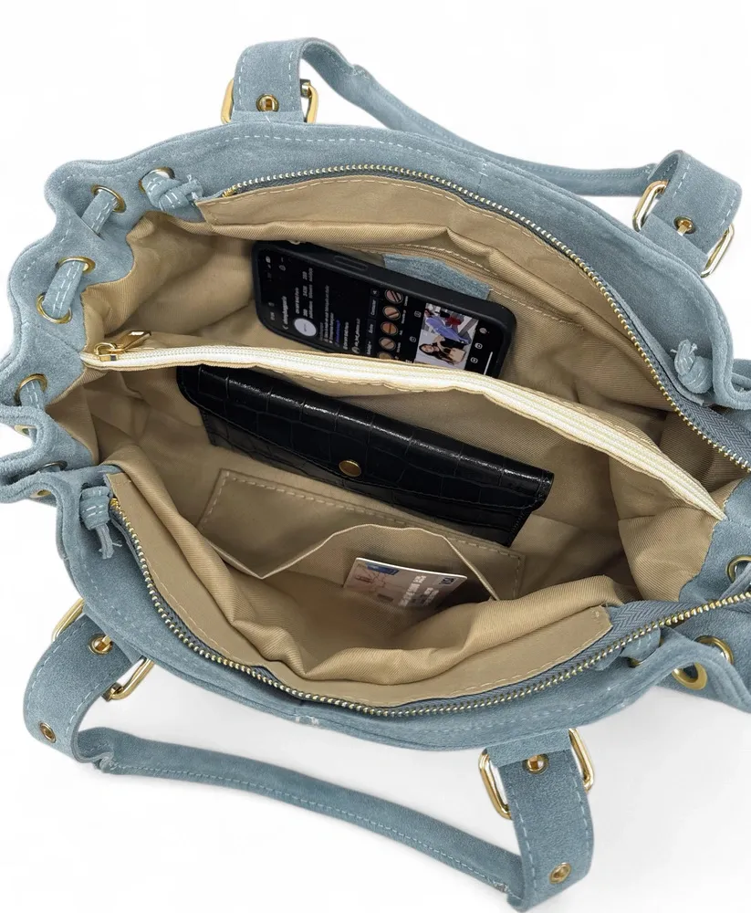 Sac bowling en daim PRINCESSE SUEDE Bleu pastel - Image 6