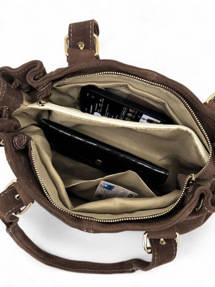 Sac bowling en daim PRINCESSE SUEDE Chocolat - Image 6