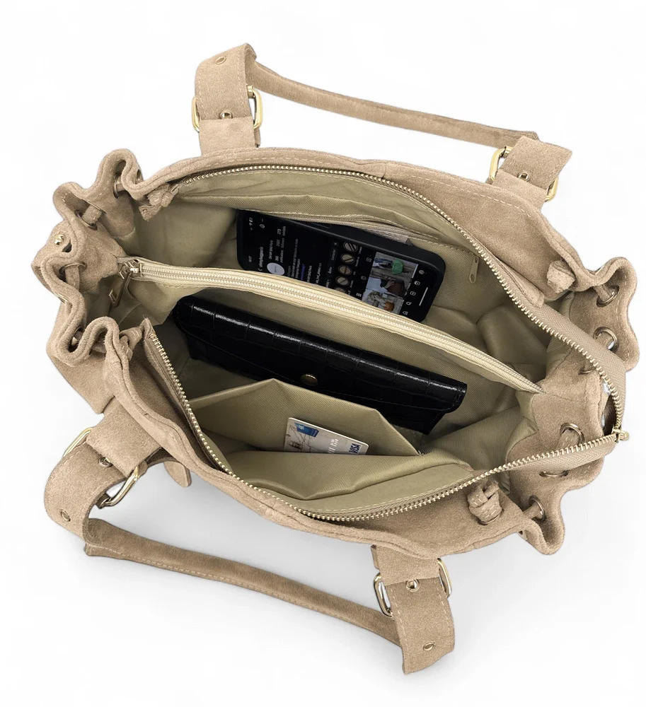 Sac bowling en daim PRINCESSE SUEDE Taupe clair - Image 6