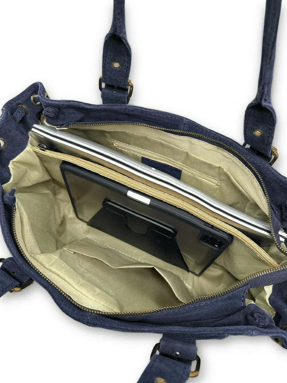 Sac bowling en daim PRINCESSE SUEDE XL BRASS Bleu marine - Image 7