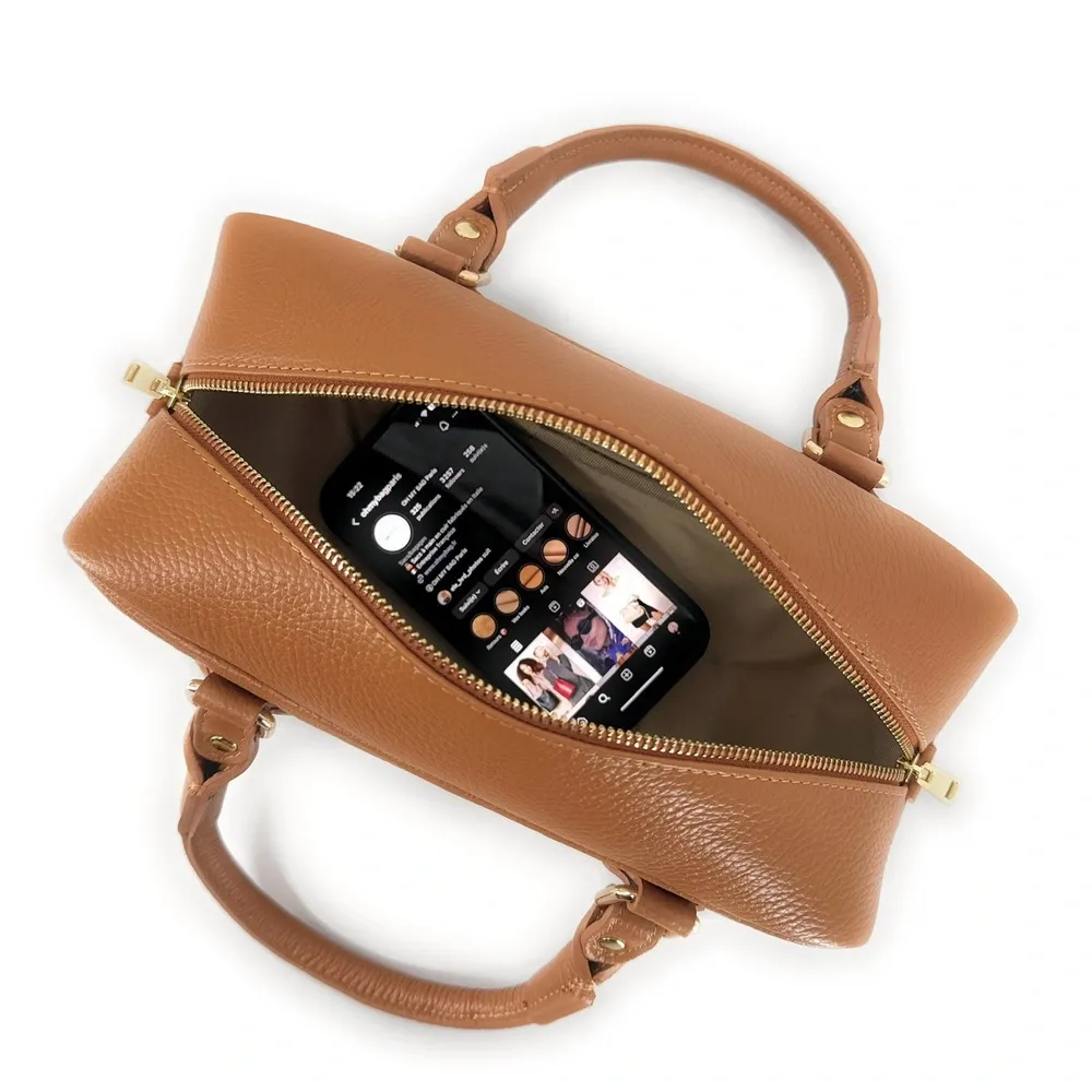 Sac bowling french stick  en cuir grainé I LOAF YOU Camel clair - Image 7