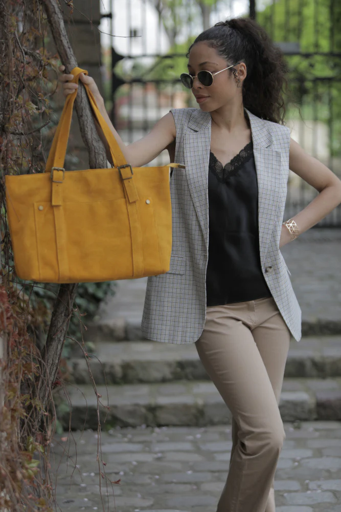 Sac cabas en daim TOKYO Jaune tournesol - Image 2