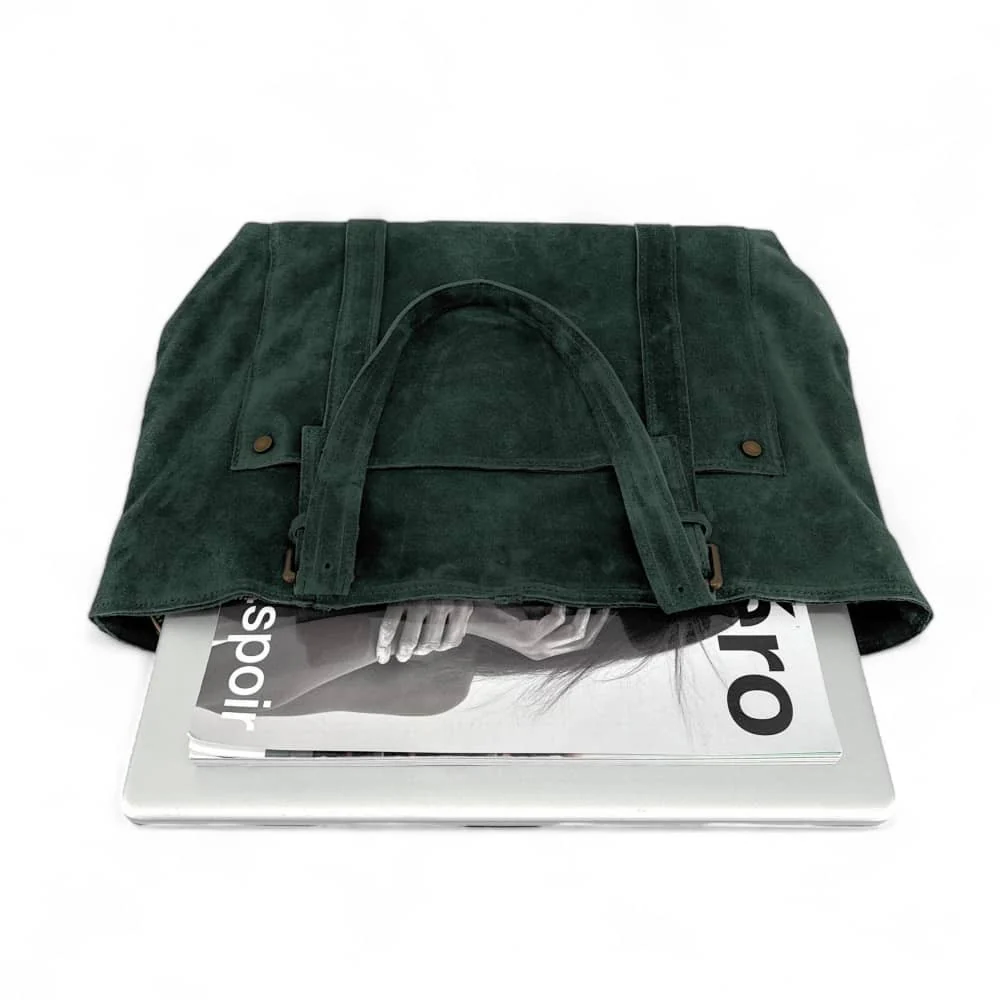 Sac cabas en daim TOKYO Vert forêt - Image 3
