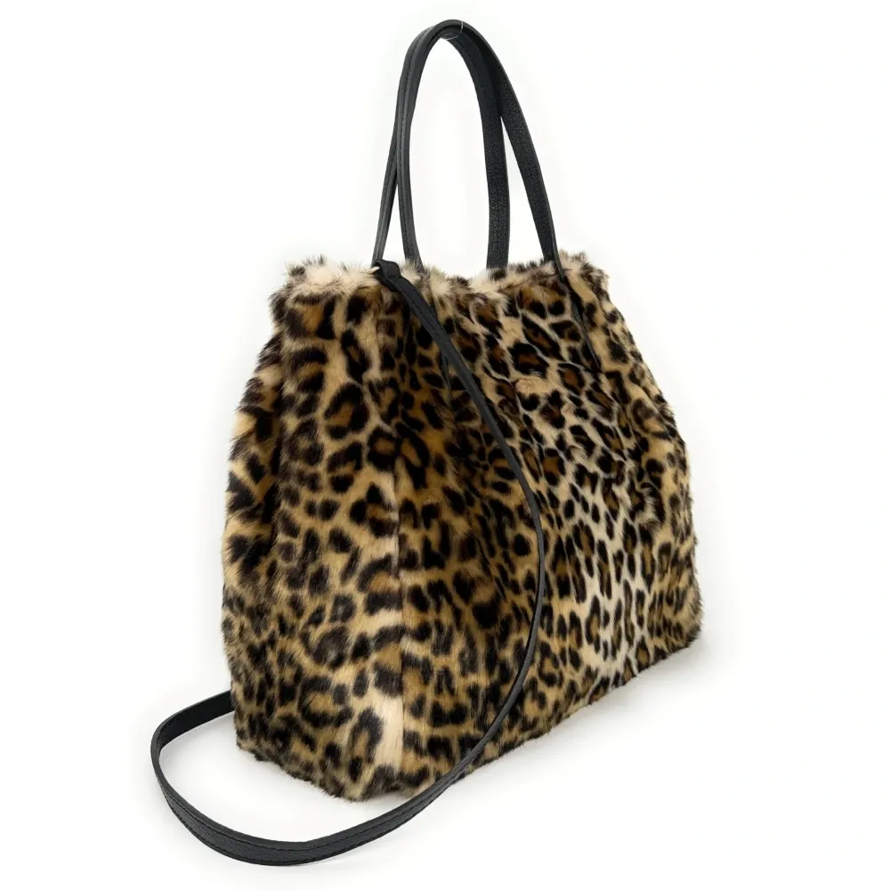 Sac cabas en cuir et fausse fourrure OKOYE Léopard - Image 3