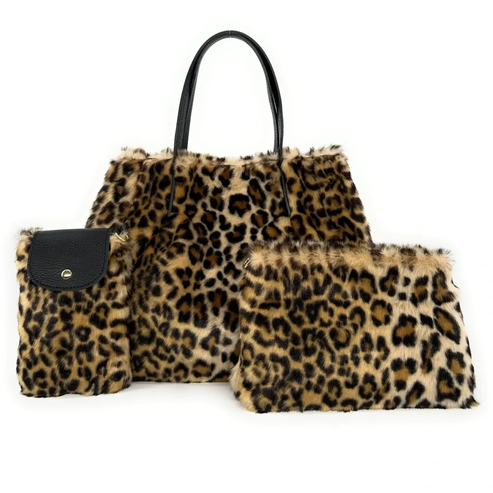 Sac cabas en cuir et fausse fourrure OKOYE Léopard - Image 7
