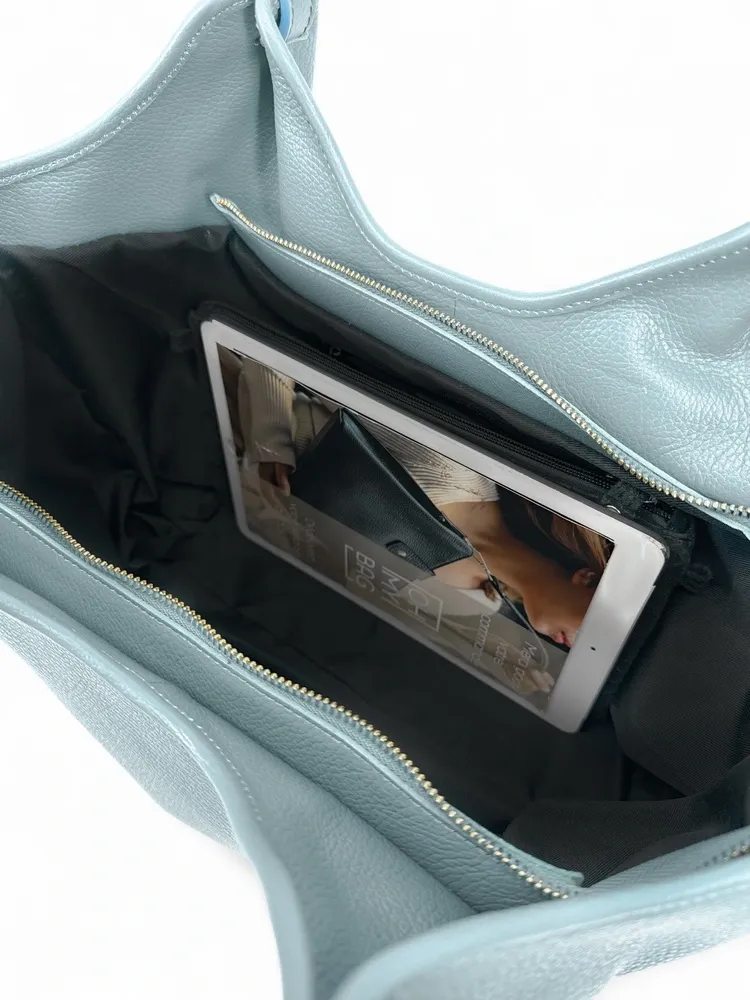 Sac cabas en cuir grainé ALYSSA Bleu pastel - Image 7