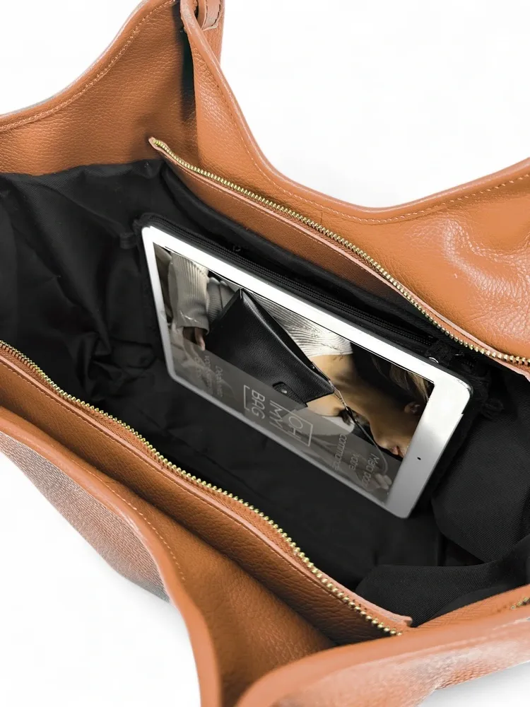 Sac cabas en cuir grainé ALYSSA Camel - Image 6