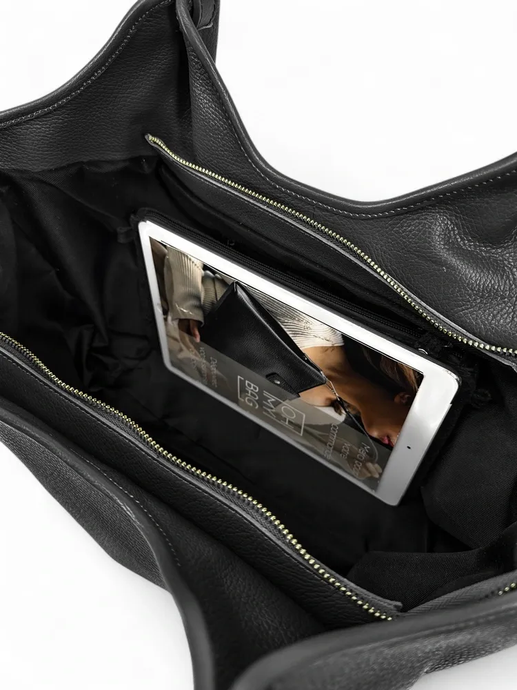 Sac cabas en cuir grainé ALYSSA Noir - Image 6