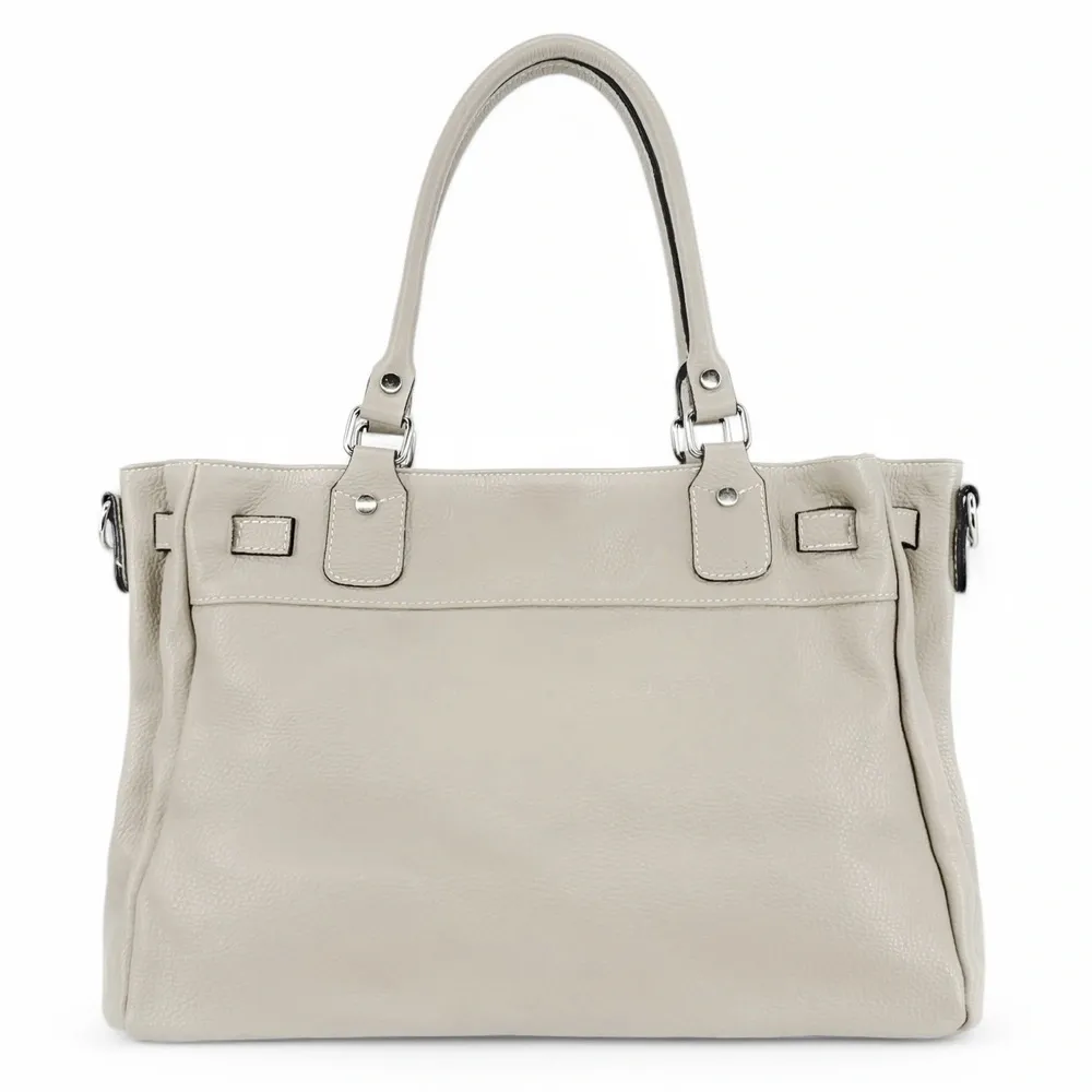 Sac cabas en cuir grainé JANET SILVER Beige crème - Image 3