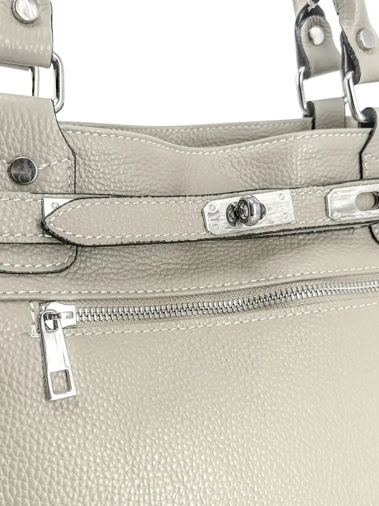 Sac cabas en cuir grainé JANET SILVER Beige crème - Image 6
