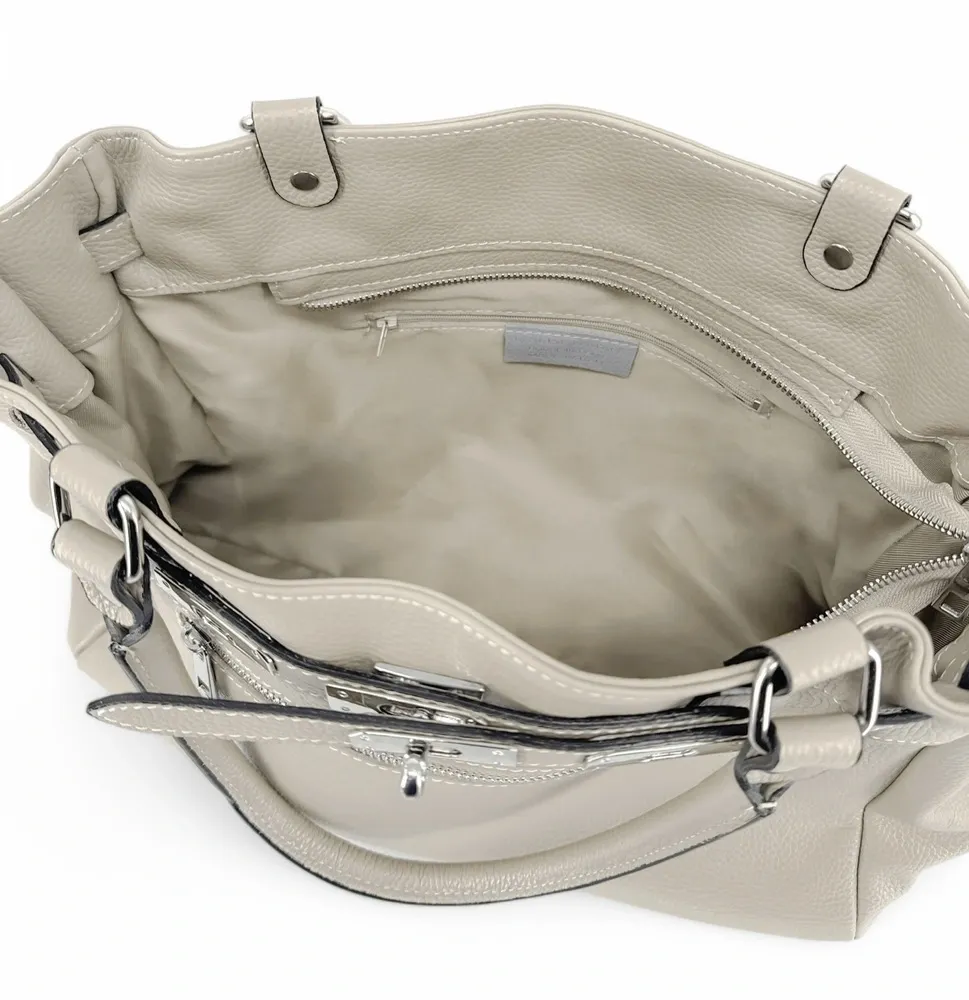 Sac cabas en cuir grainé JANET SILVER Beige crème - Image 7