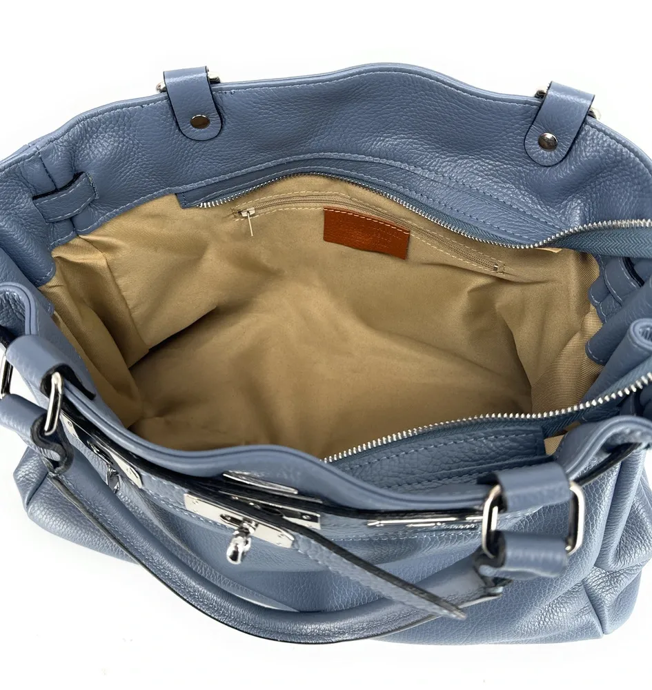 Sac cabas en cuir grainé JANET SILVER Bleu glacier - Image 7