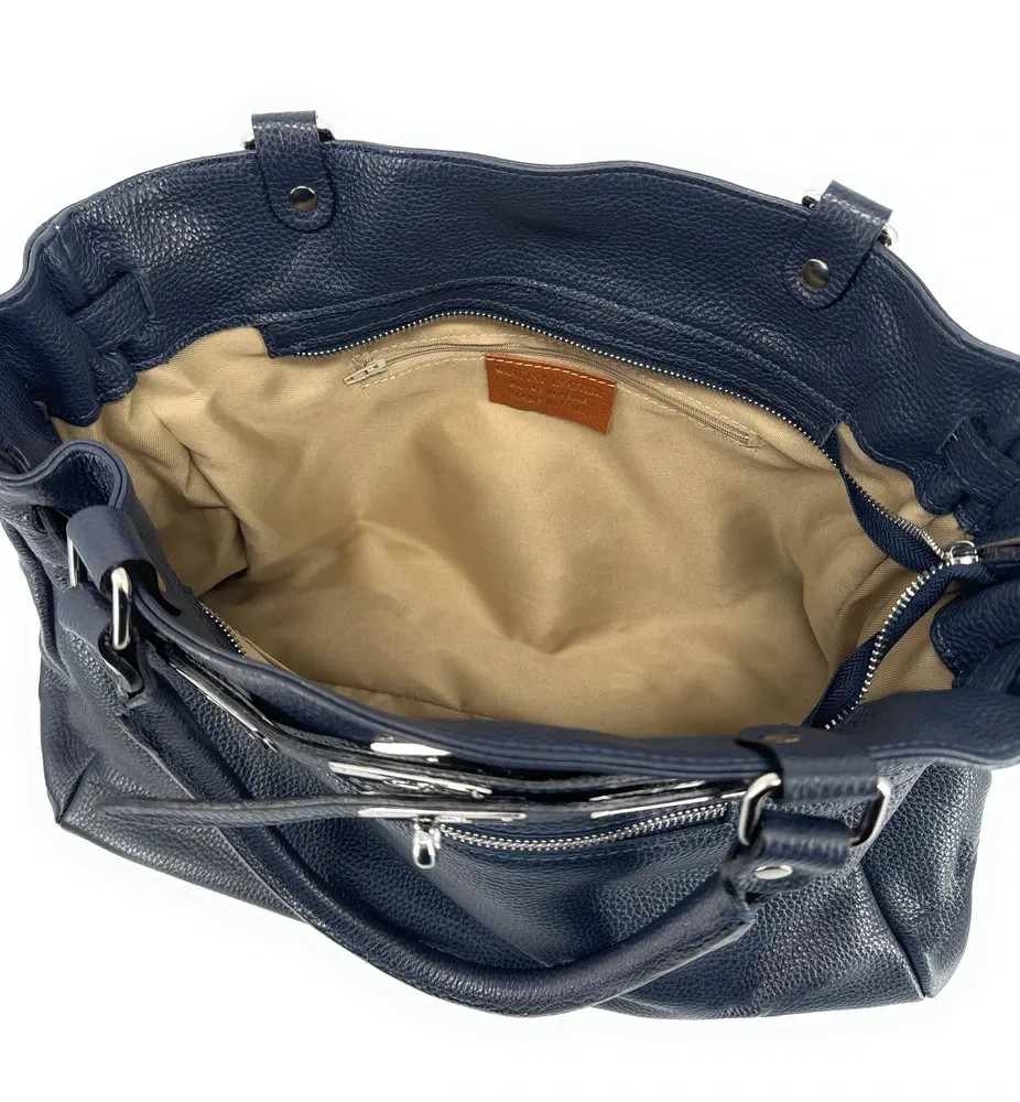Sac cabas en cuir grainé JANET SILVER Bleu marine - Image 7