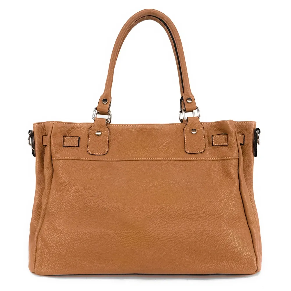 Sac cabas en cuir grainé JANET SILVER Marron Camel foncé - Image 3