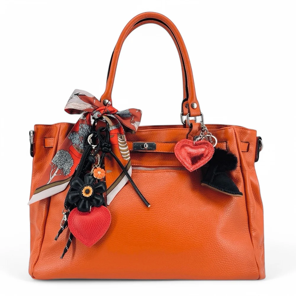 Sac cabas en cuir grainé JANET SILVER Orange mandarine - Image 4