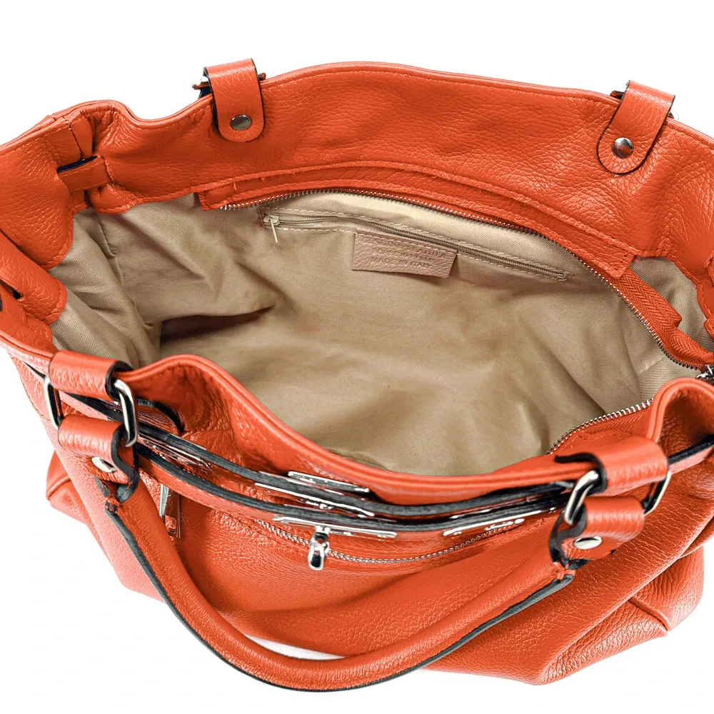 Sac cabas en cuir grainé JANET SILVER Orange mandarine - Image 7