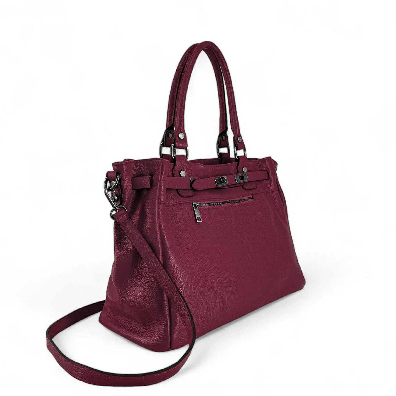 Sac cabas en cuir grainé JANET SILVER Prune - Image 2