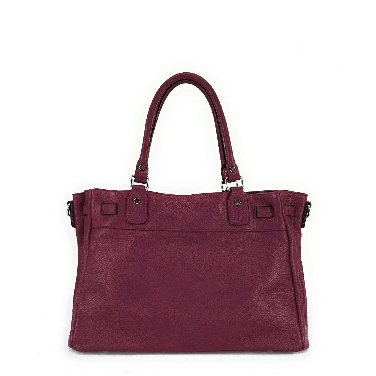 Sac cabas en cuir grainé JANET SILVER Prune - Image 3