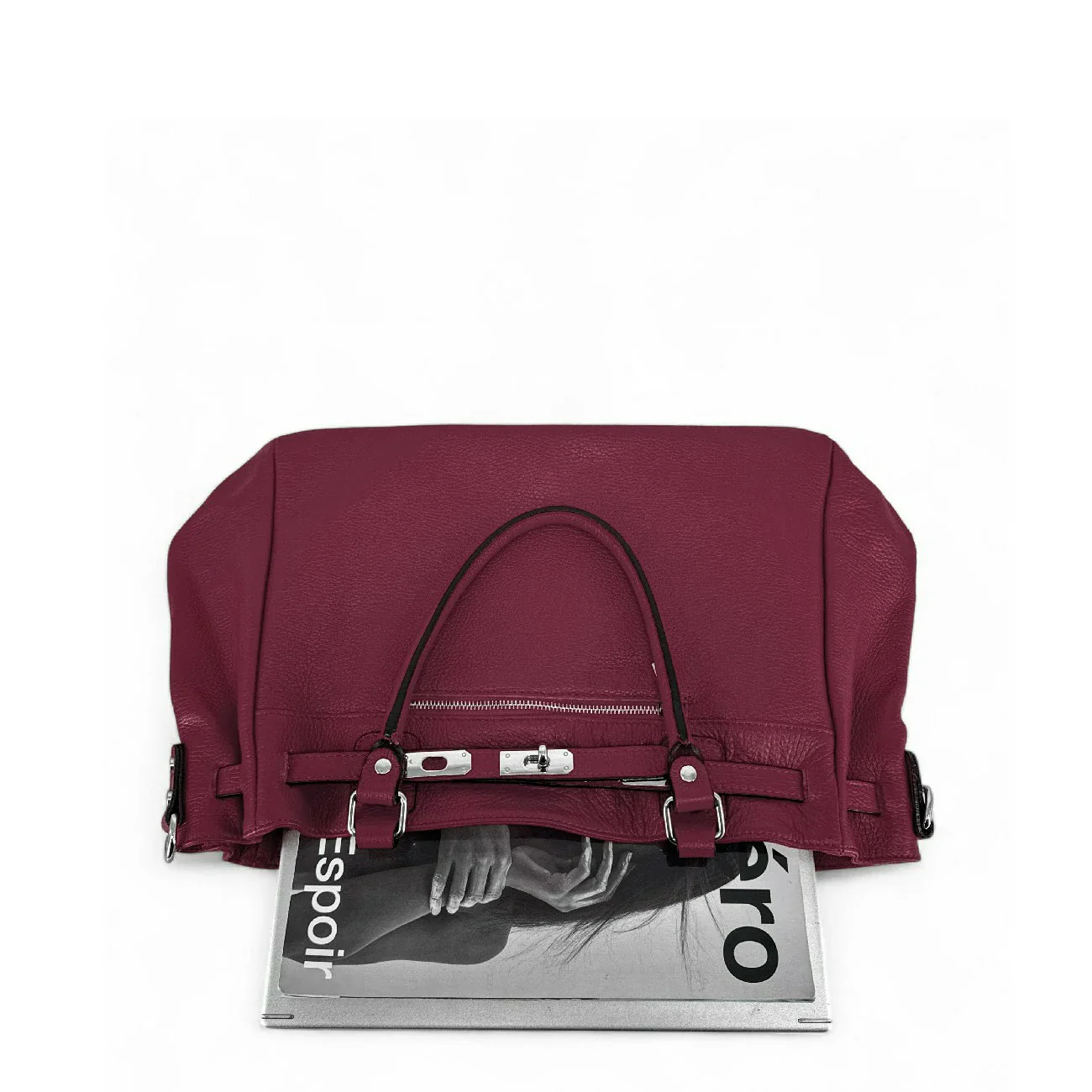 Sac cabas en cuir grainé JANET SILVER Prune - Image 4