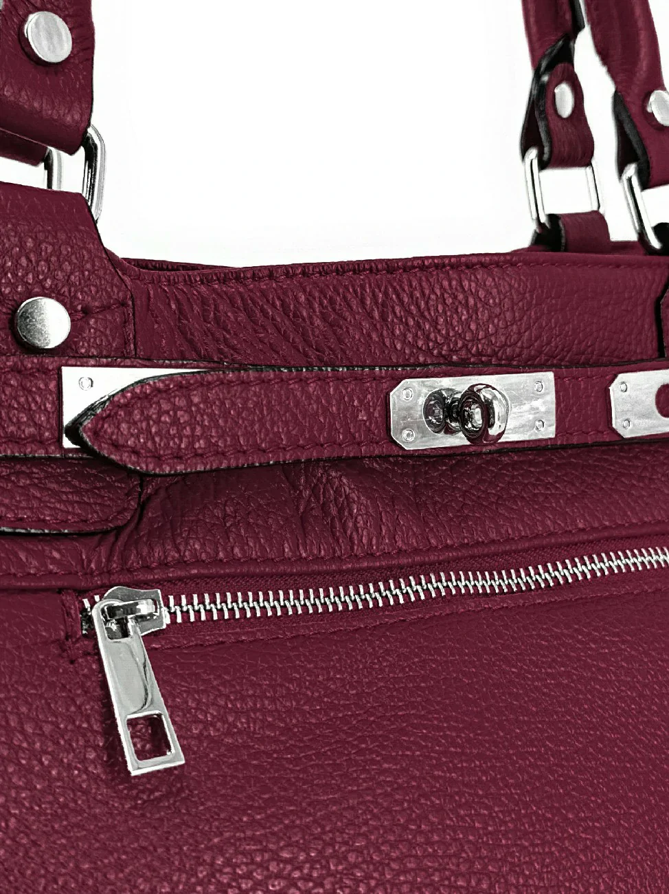 Sac cabas en cuir grainé JANET SILVER Prune - Image 5