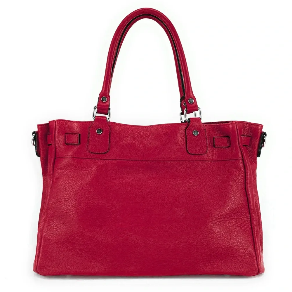 Sac cabas en cuir grainé JANET SILVER Rouge intense - Image 3