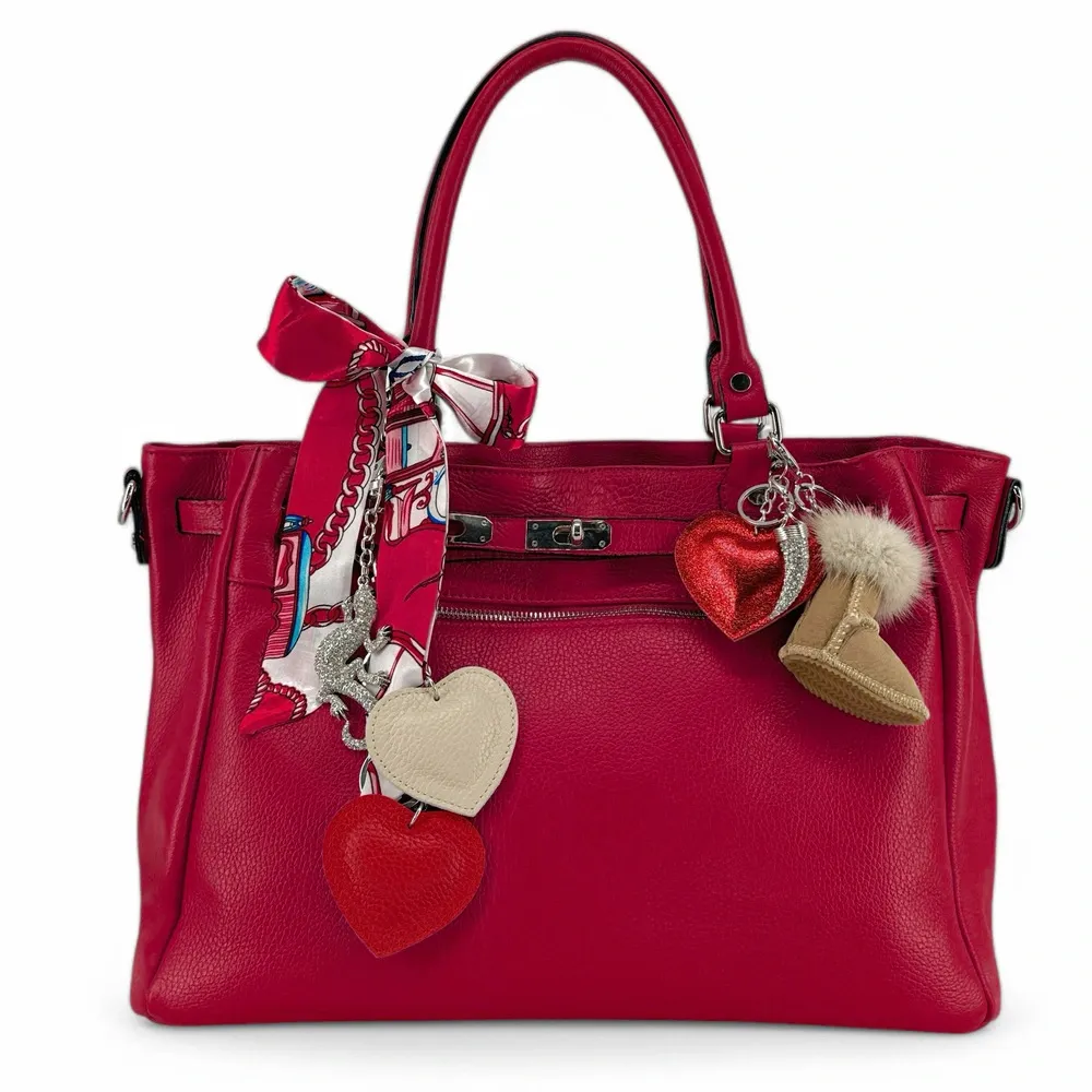 Sac cabas en cuir grainé JANET SILVER Rouge intense - Image 4
