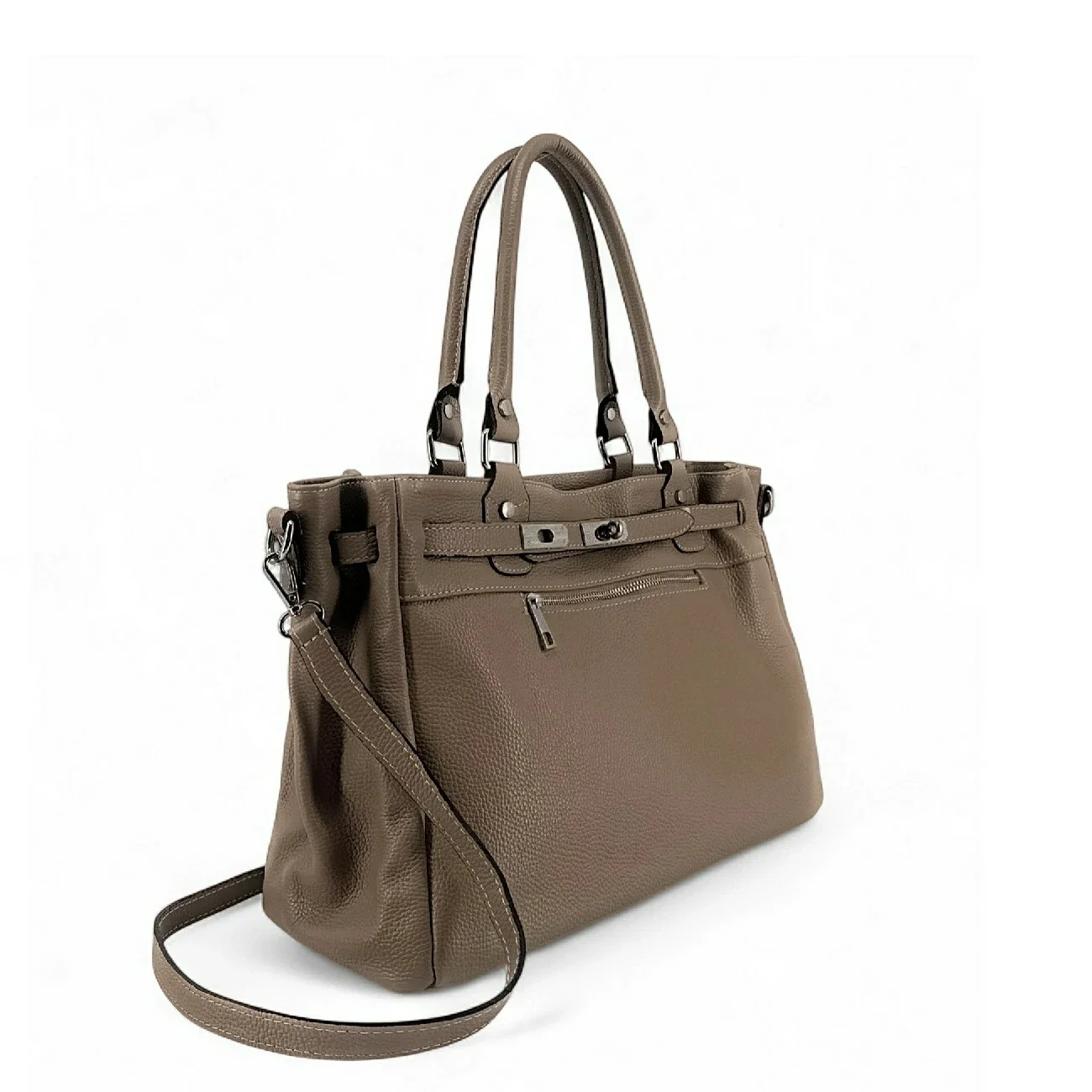 Sac cabas en cuir grainé JANET SILVER Taupe foncé - Image 2
